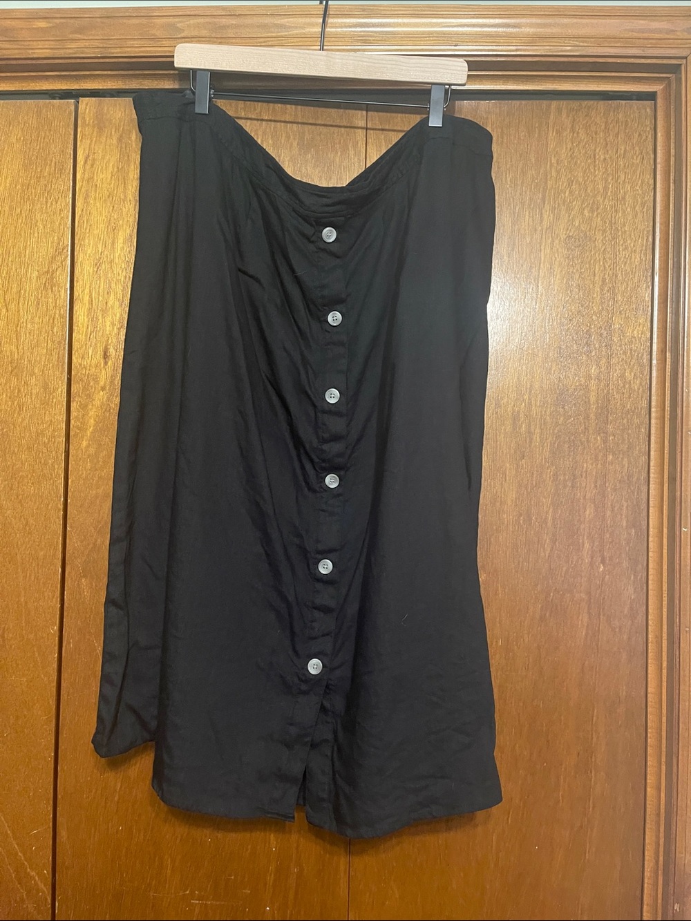 Calvin Klein 22W Black Midi Button-Front Skirt Linen Blend 🖤